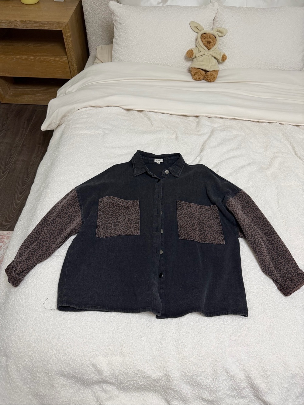 POL Black Button-Front Shirt Jacket